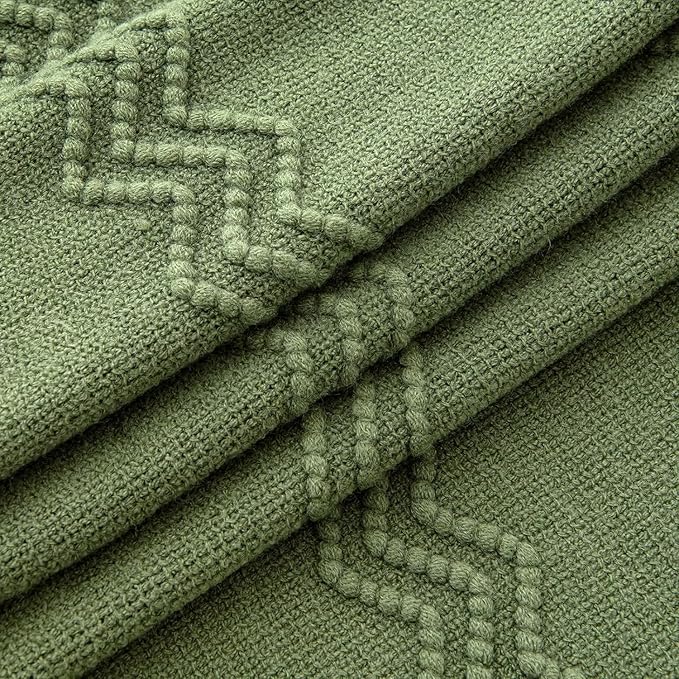 MIULEE Moss Green Knitted Throw Blanket for Couch Textured Knit Blanket with Tassels Cozy Woven Bed Blanket for Sofa Bed Chair Wave Pattern Spring Home Decor for All Seasons 50"x60"-Ruum Studio Home