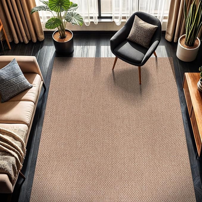 CAMILSON Easy Jute Rug 6x9, Indoor Outdoor Natural Color Farmhouse Area Rugs for Living Room Patio and Kitchen Rug, Solid Boho Woven Design, Easy-Cleaning, Washable Outside Carpet Alfombras (6 x 9)-Ruum Studio Home