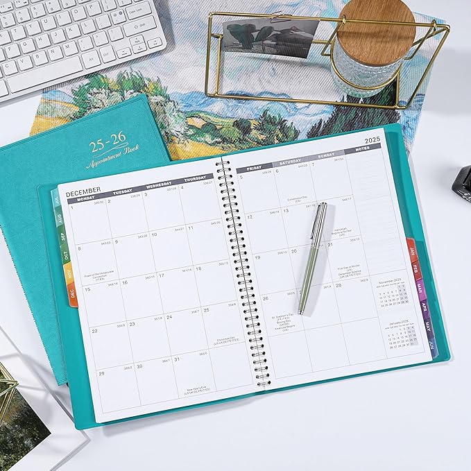 2025-2026 Weekly Appointment Book - Appointment Book 2025-2026 with Soft Cover, Jul 2025 - Jun 2026, 8.26"x 11.4", Daily/Hourly Planner with Tabs, 15 Minutes, Wirebound - Green-Ruum Studio Home
