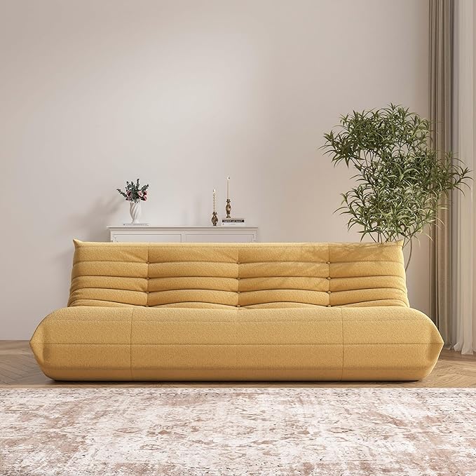 Big Bean Bag Chairs for Adults, 3 Seater Large Bean Bag Chair Sofa, Fireside Chair Lazy Sofa Chair with High Density Comfortable Foam, Modern Bean Bag for Living Room, Bedroom, Office (Yellow)-Ruum Studio Home