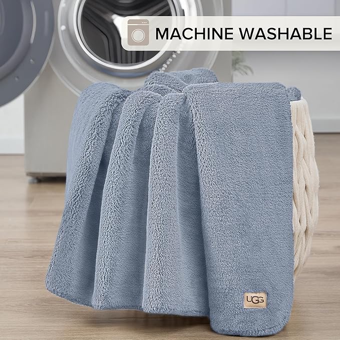 UGG Whitecap Plush Throw Blanket Fleece Lightweight Soft Cozy Throw for Couch or Bed Luxury Home Decor for Living Room Washable Hypoallergenic Blankets for Dorm Decor, 50-inch x 70-inch, Denim Blue-Ruum Studio Home