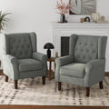 Lumibee High Back Accent Chair Set of 2,Upholstered Wingback Armchair with Solid Wood Legs for Small Spaces,Comfy Single Sofa Chair for Living Room,Bedroom,Office-Gray-Ruum Studio Home