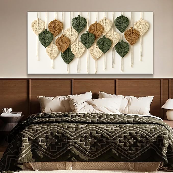 Tsomzxng Large Boho Wall Art Living Room Chic Home Wall Art Modern Multicolor Leaves Feather Canvas Wall Art Decor Picture For Bedroom Apartment Kitchen Ready To Hang 29" W X 58" L-Ruum Studio Home