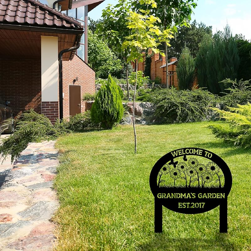 Personalized Metal Garden Sign with Stake, Custom Flowers Garden Decor for Outdoor, Custom Family Name Sign, Patio Decorations, Lawn Art, Farmhouse Decorative, Housewarming Gift-Ruum Studio Home