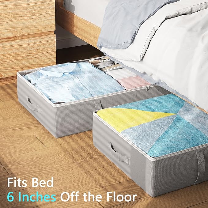 2-Pack Under Bed Storage Containers, 6 Inches Tall Underbed Clothes Storage Organizer Bin with Sturdy Sidewalls/Bottom, Underbed Storage Bins 2 Storage Thin Bins-Ruum Studio Home
