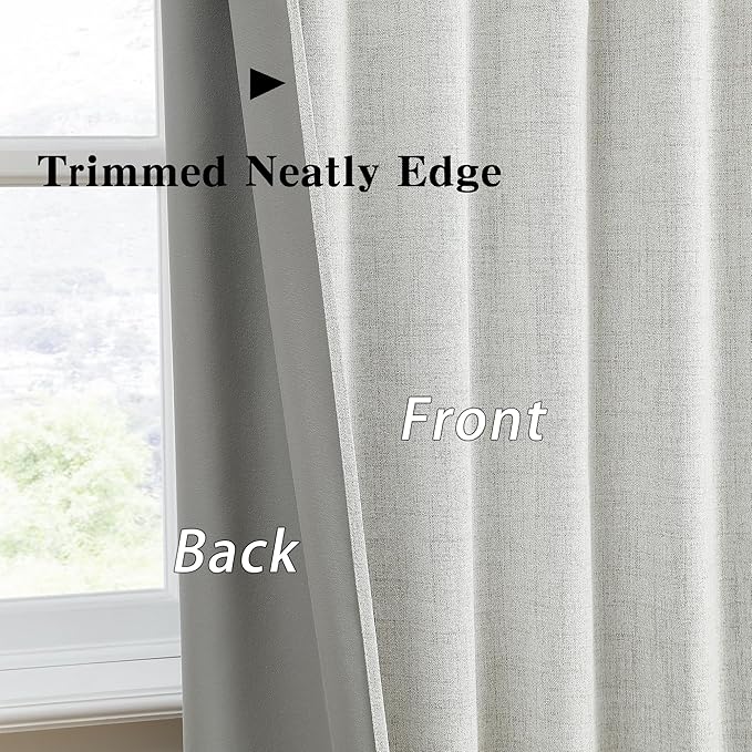 RAIN CITY Natural Blackout Curtains 96 Inch Long 2 Panels Set,Back Tab/Rod Pocket/Pleated Look with Hooks,Linen Blend Textured Rustic Farmhouse Heat Insulated Summer Drapes for Living Room 50W x 96L-Ruum Studio Home