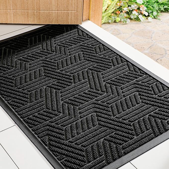 Mibao Front Door Mat Outside Entrance, Durable Outdoor Indoor Mat, Low Profile Heavy Duty Doormat, Non-Slip, Traps Dirt and Moisture, Easy Clean Patio Porch Entryway Mat, 32" x 47", Black-Ruum Studio Home
