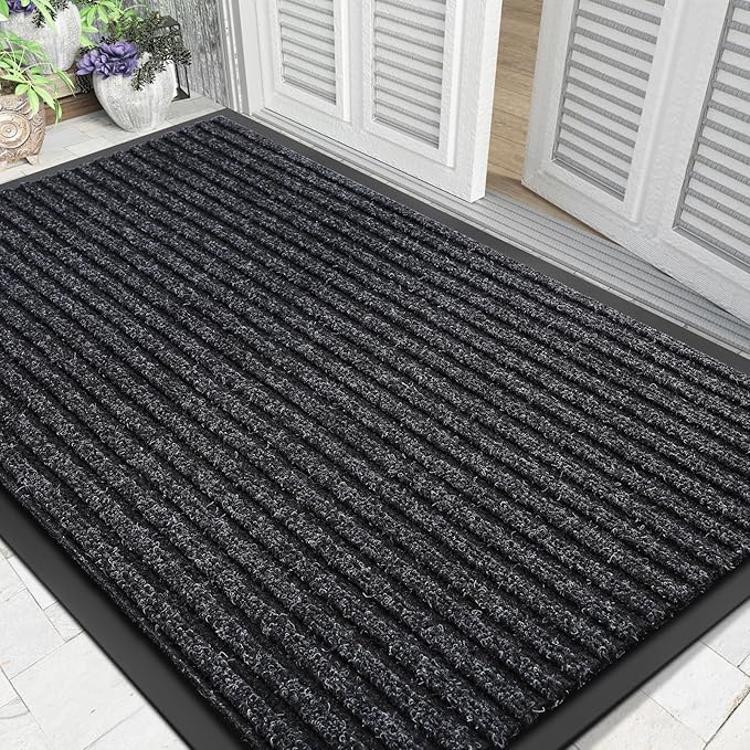 Yimobra Front Door Mat Outdoor Indoor Entrance, 100% Waterproof All-Season All Weather Doormat, Welcome Matt Outside Entry, Non Slip, Low Profile, Heavy Duty Patio Porch Floor Mats,47 x 32,Black Grey-Ruum Studio Home