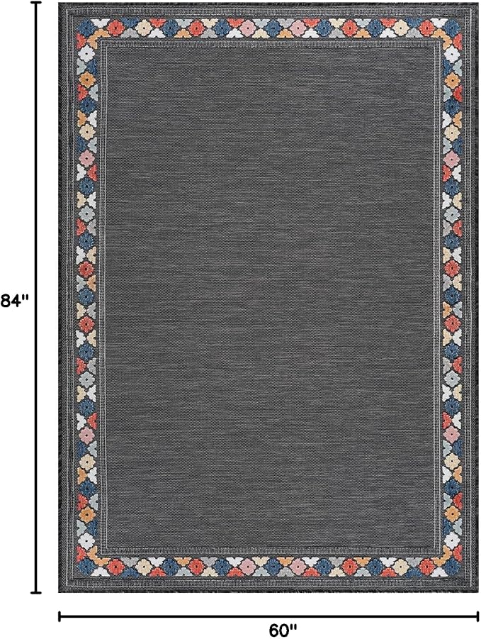 Beverly Rug Outdoor Rug 5x7 Modern Bordered Area Rugs for Indoor and Outdoor Patio Easy to Clean Non Shedding Living Room Porch Garden Washable Outside Carpet (5 x 7 Dark Gray)-Ruum Studio Home