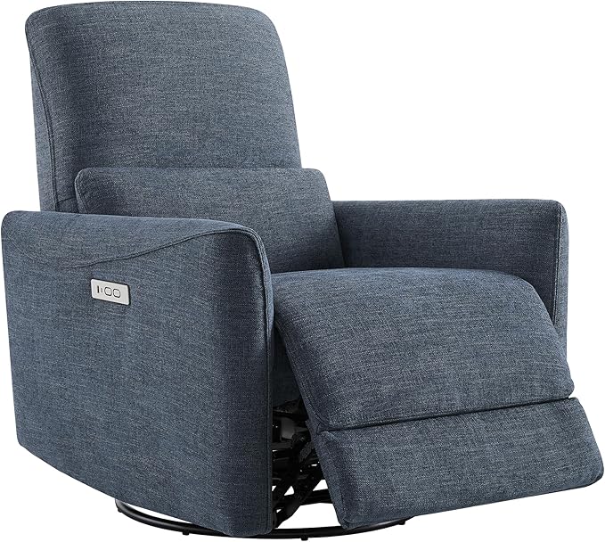 CHITA Power Recliner Chair Swivel Glider, FSC Certified Upholstered Fabric Living Room Nursery Reclining Sofa Chair with Lumbar Support, Ink Blue-Ruum Studio Home