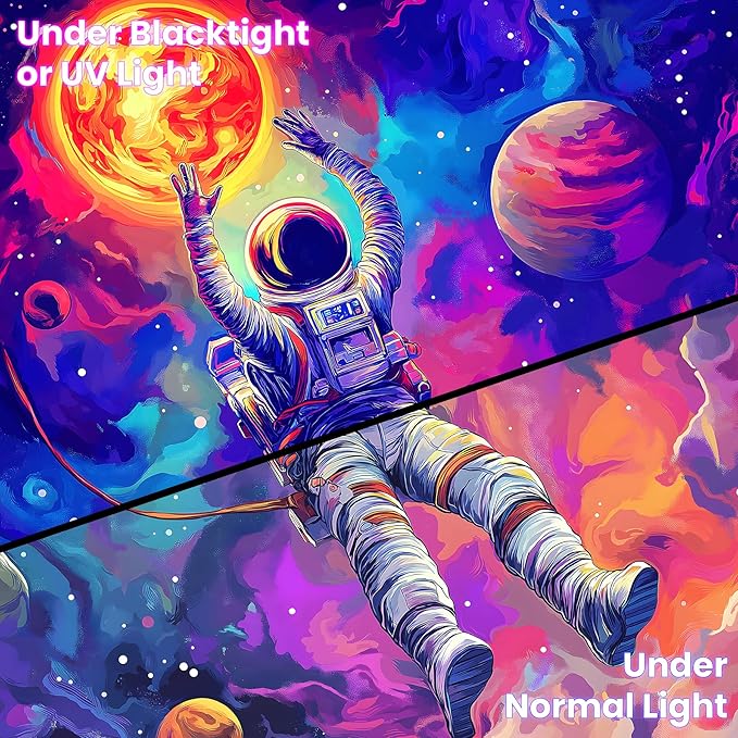 BVBOX Astronaut Space Blacklight Tapestry 79"x59", UV Reactive Floating Astronaut Universe Galaxy Planet Glow in Dark Tapestries, Black Light Neon Upright Poster Wall Hanging Backdrop Decor for Bedroom Living Room-Ruum Studio Home