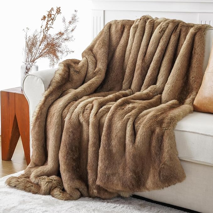 BATTILO HOME Luxury Ochre Faux Fur Throw Blanket, Soft Cozy Mink Fur Blanket for Couch, Sofa, Bed, Plush Warm Fuzzy Fall Fur Throw and Blankets for Home Decor, 50"x60"-Ruum Studio Home