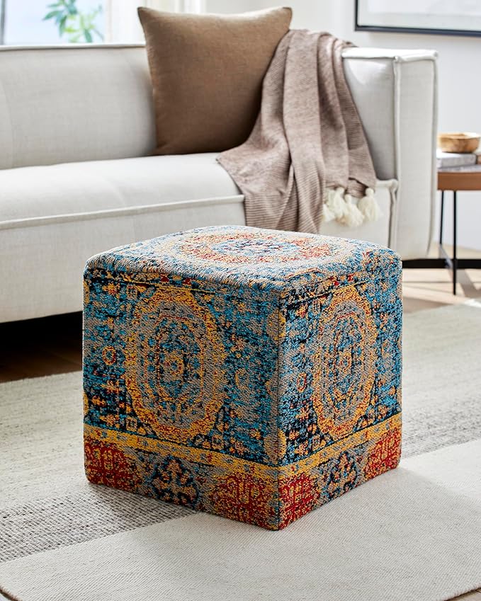 Mark&Day Pouf Ottoman, Kaltenleutgeben Traditional Saffron Cube Pouf Foot Rest for Living Room, Bedroom and Boho Home Decor (18"x18"x18")-Ruum Studio Home