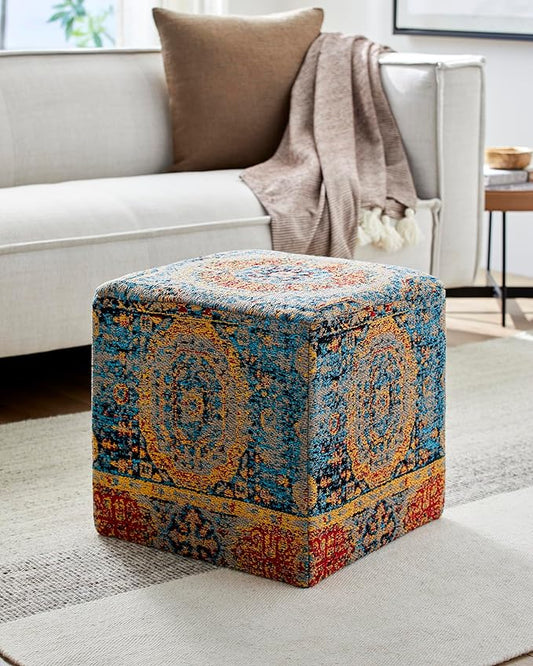Mark&Day Pouf Ottoman, Kaltenleutgeben Traditional Saffron Cube Pouf Foot Rest for Living Room, Bedroom and Boho Home Decor (18"x18"x18")-Ruum Studio Home