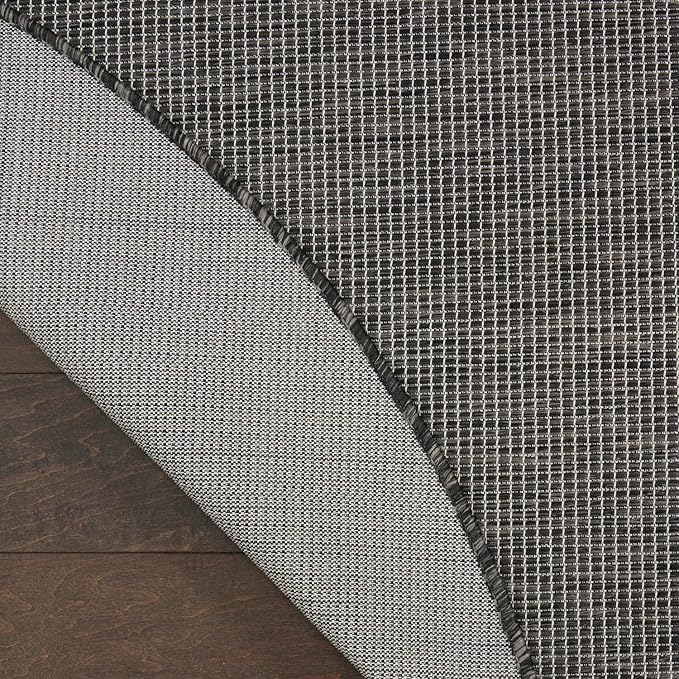 Nourison Positano Indoor/Outdoor Charcoal 6' x Round Area Rug, Easy Cleaning, Non Shedding, Bed Room, Living Room, Dining Room, Backyard, Deck, Patio (6 Round)-Ruum Studio Home