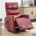 Manual Swivel Rocker Recliner Chair for Adults, Overstuffed Reclining Glider Chair for Nursing with Vibration Massage & Heat, Living Room Rocking Recliner 3-Stage backrest, Faux Leather Red-Ruum Studio Home