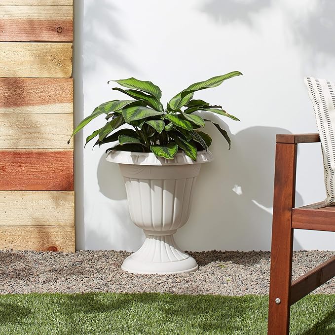 PL00TP Classic Traditional Plastic Urn Planter Indoor/Outdoor, 16" x 18", Taupe-Ruum Studio Home