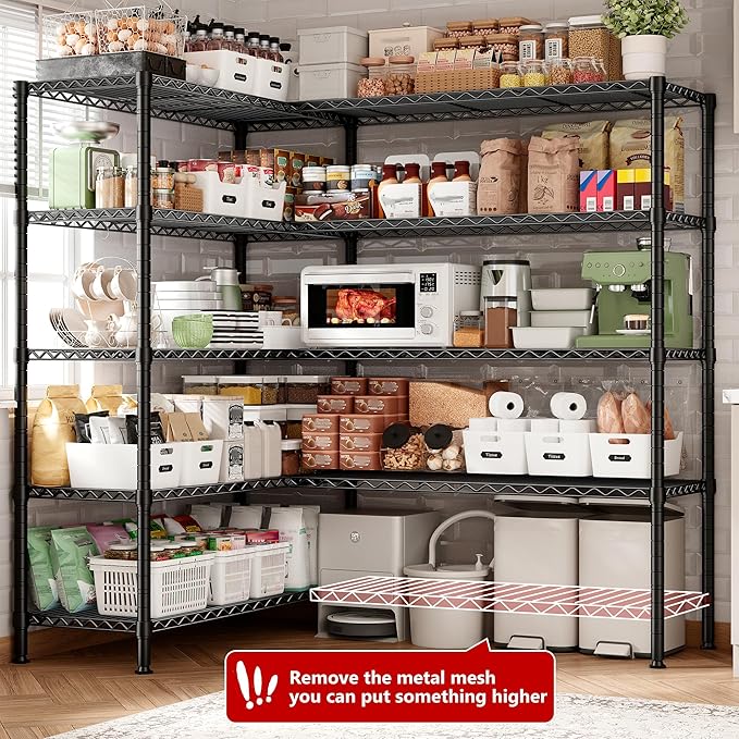 REIBII 70"W Storage Shelves Load 1600LBS, Metal Shelving 5-tier Wire Shelving Unit Metal Shelves for Storage Adjustable Garage Shelving for Pantry Kitchen Garage Commercial school 70"W*15.8"D*72.4"H-Ruum Studio Home