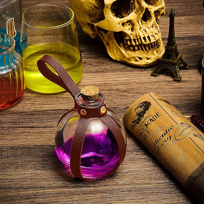 Patelai 2 Pcs Halloween Glass Potion Bottles with Belt Cork Renaissance Witch Costume Accessories Witch Props Potion Bottle for Halloween Party Decor Cosplay DIY Crafts Gift (Brown)-Ruum Studio Home