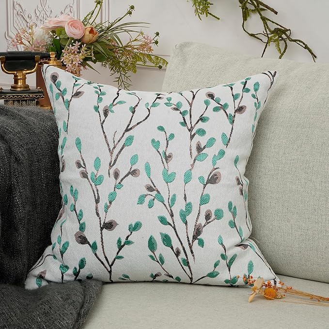 YOUR SMILE Classical Embroidery Jacquard Green Square Decorative Throw Pillow Case Cushion Cover 18x18 inch-Ruum Studio Home