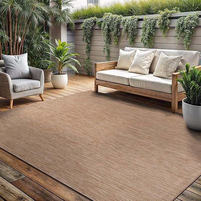 Washable Indoor Outdoor Rug 8x10 Weather Resistant Area Rugs Modern Solid Jute Rug for Porch Deck Balcony Backyard Patio Outside Carpet (8 X 10 Jute Beige)-Ruum Studio Home