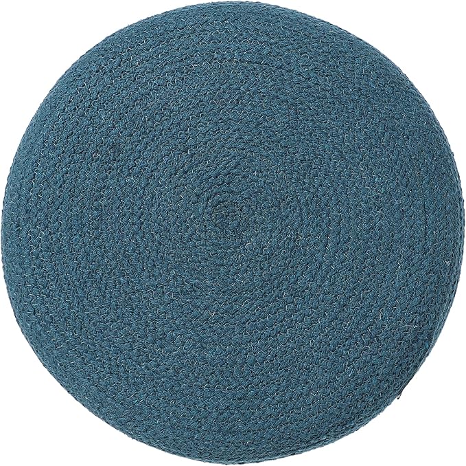 REDEARTH · Cylindrical Pouf Foot Stool Ottoman - Jute Braided Pouffe Poof Accent Sitting Footrest for Living Room, Bedroom, Nursery, Patio, Lounge & Other Rooms (Teal Natural, 14.5"x14.5"x16")-Ruum Studio Home