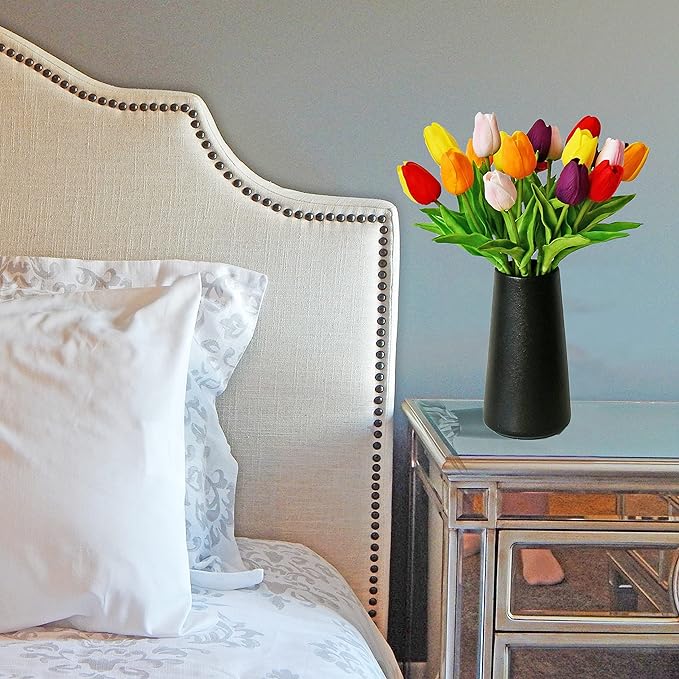 Mandy's Artificial Tulips 20 Stems Multicolor PU Faux Flowers for Wedding Home Decor 13.5 Inch-Ruum Studio Home