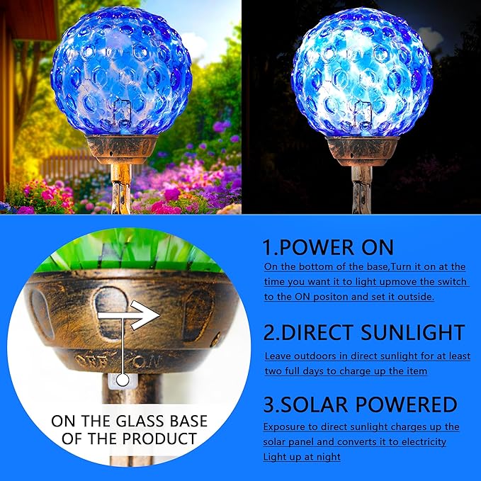 Garden Solar Lights, Decorative LED Honeycomb Glass Ball Garden Stake, Glass and Metal Outdoor Decoration, 4 x 31 Inch (Dark Blue)-Ruum Studio Home