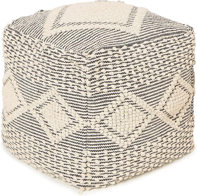 REDEARTH · Tufted Pouf Ottoman with Filler Textured Storage Cube Bean Bag Pouffe Footrest for Living Room, Bedroom, Nursery, Kidsroom; 100% Cotton (17.5"X17.5"X17.5", Cube Diamond Medley Gray)-Ruum Studio Home