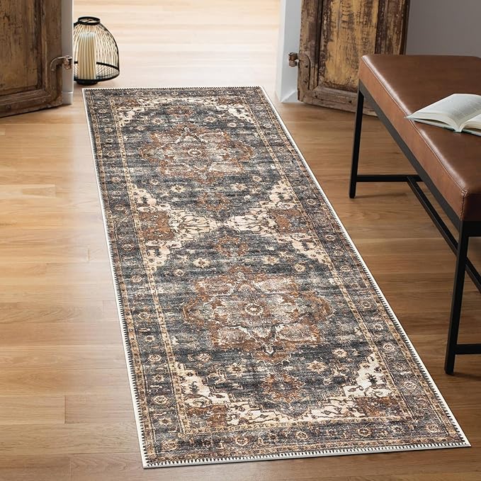 Keen Home Design 2x10 Rug - Machine Washable Runner with Non-Slip Backing, Ideal for Hallway, Entryway, Kitchen, Laundry Room - Vintage, Easy Clean, Durable, Low Pile Rug - (2'6" x 10')-Ruum Studio Home