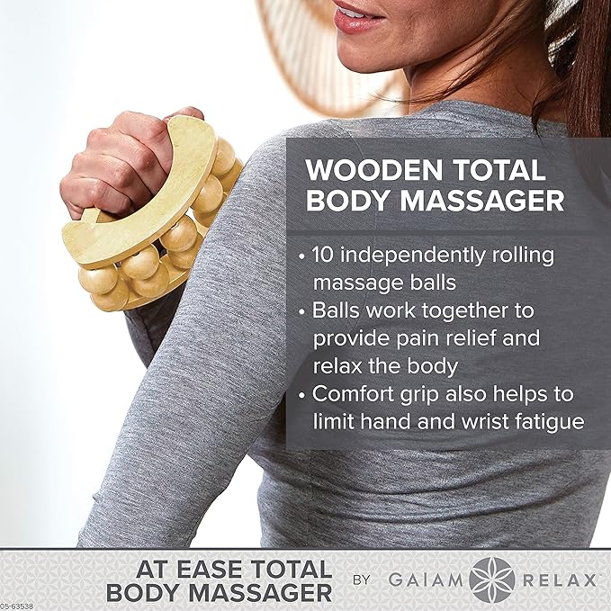 Gaiam Relax Massage Ball Roller - Handheld Wooden Total Body Massager for Back, Neck, Foot, Calf, Leg, Arm | Deep Tissue Massager Relief for Sore Muscles-Ruum Studio Home