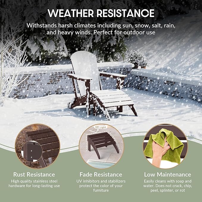WestinTrends Outdoor Ottoman, Patio Adirondack Ottoman Foot Rest, All Weather Poly Lumber Folding Foot Stool for Adirondack Chair, Widely Used for Outside Porch Pool Lawn Backyard, Dark Brown-Ruum Studio Home