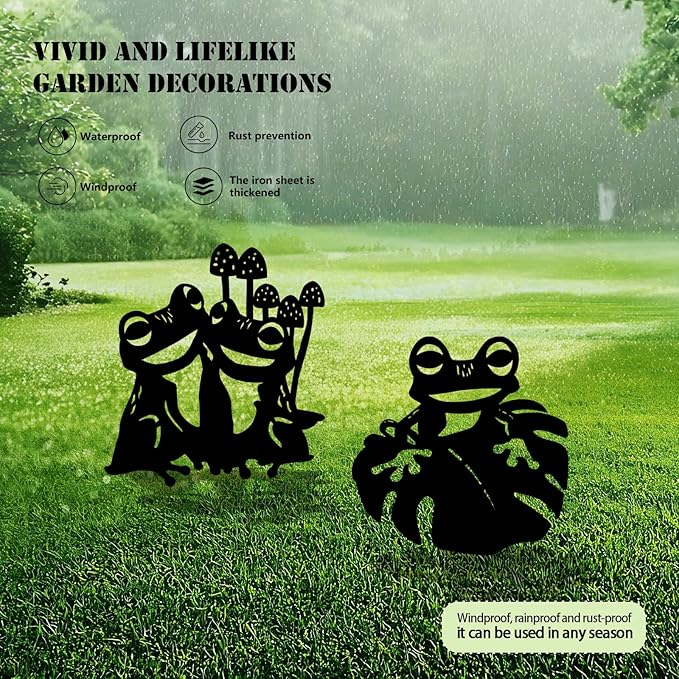 3 Pack Frog Metal Garden Decorative Stakes, Weather Proof Silhouette Statues for Yard, Patio,Outdoor Decor for Frog Lovers and Pet Owners-Ruum Studio Home