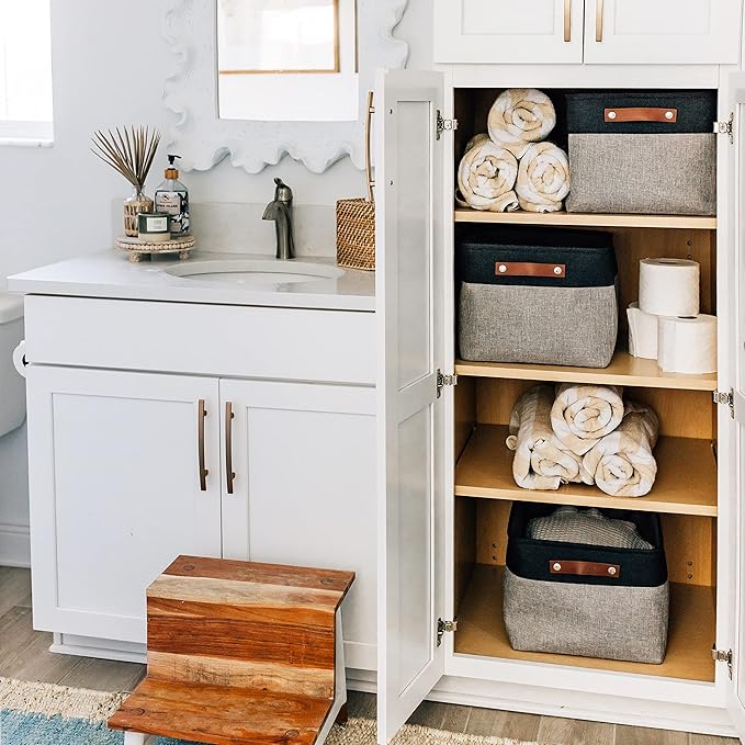 OrganiHaus Extra Large Fabric Storage Bins for Shelves 16x13in, Closet Storage Baskets for Shelf Organizing, Canvas Rectangle Bins for Organization, Linnen Baskets for Organizing - Gray/Black-Ruum Studio Home