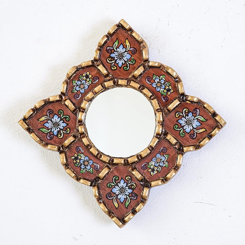 Small Decorative Wall Mirror set of 3 - Accent mirrors of 6in for wall decor, Peruvian Mirrors Vanity with bronze leaf-Ruum Studio Home