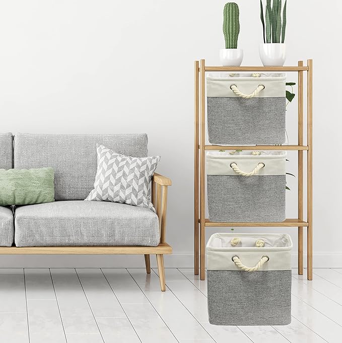 SIMPLE HOUSEWARE Fabric Storage Cubes, 13" x 13" Storage Bin, 3 Pack, Gray-Ruum Studio Home
