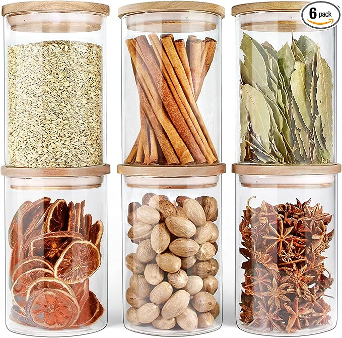 Urban Green Glass Jars with Airtight Lids, Airtight Canisters with Wood Lids, Glass Storage Containers with Bamboo Lid, Food Storage Containers Set (6 Pack of 27oz)-Ruum Studio Home
