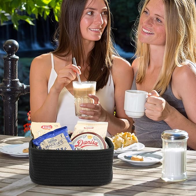 Small Woven Storage Baskets 12“X8”X5“ Decorative Rope Bins for Organizing Shelves, Closets, and Toys, Empty Gift Baskets, Cute Organizer Basket for Home and Office (black, regular)-Ruum Studio Home