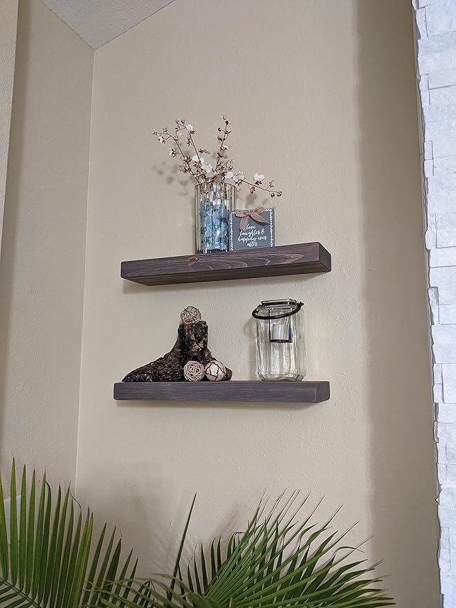 joelsantiques 18 Inch Wooden Floating Shelves for Wall - 18x6x2 in - Made of Natural Wood - Short Heavy Duty Rustic Wall Shelves for Bedroom - Perfect for Bathroom, Kitchen - Grey-Ruum Studio Home