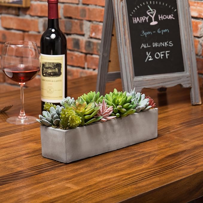 MyGift Faux Succulent Plant Arrangement in 12-Inch Gray Cement Pot-Ruum Studio Home