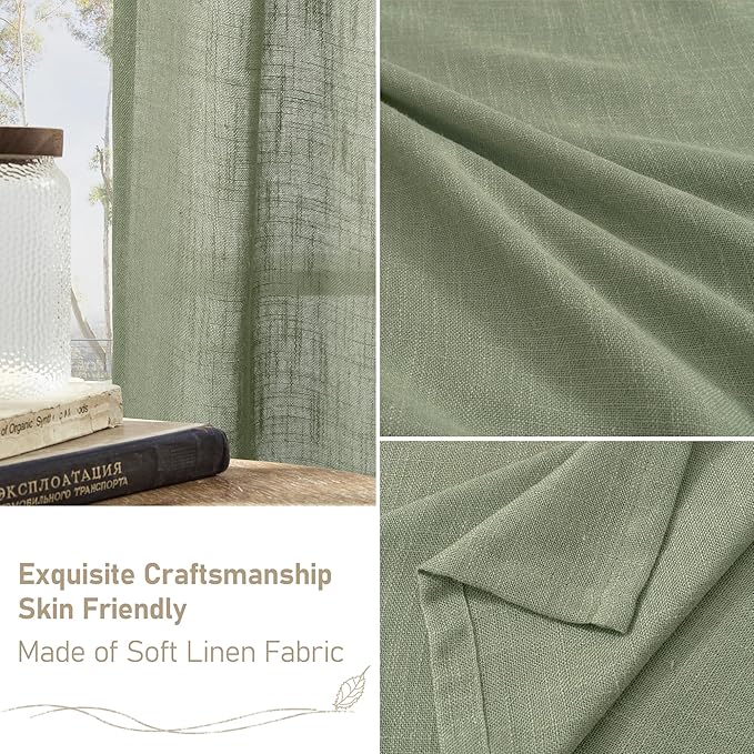 LAMIT Linen Curtains 102 Inches Long for Living Room, Bronze Grommet Linen Textured Sheer Curtains Light Filtering Drapes for Boho Farmhouse, 2 Panels, 52 x 102 Inch, Sage Green-Ruum Studio Home
