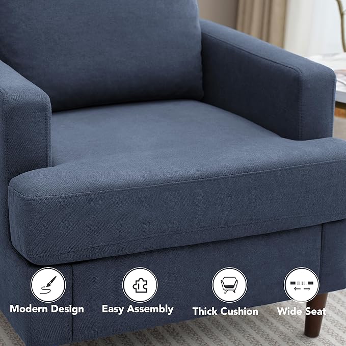 Mid-Century Accent Chair,Modern Linen Fabric Armchair for Living Room,Comfy Upholstered Reading Accent Chairs for Bedroom,Single Sofa Chair with Wood Legs (Blue Grey, 2 Pack)-Ruum Studio Home