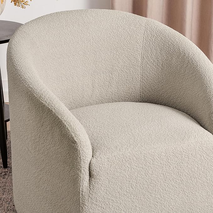 KINWELL 32" Wide Modern Boucle Swivel Barrel Chair, No Assembly Round Upholstered Swivel Accent Armchair for Living Room, Bedroom, Office (Oatmeal)-Ruum Studio Home