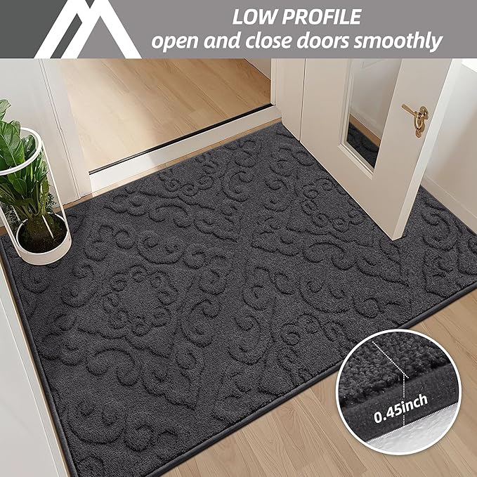 COSY HOMEER-Door-Mat-Non-Slip-Entryway-Rug 36”x60” Absorbent Welcome Mats Washable Dirt Trapper Door Mat Entrance Floor Mats for Front Back Doormats and Wet Shoes,Dark Grey-Ruum Studio Home