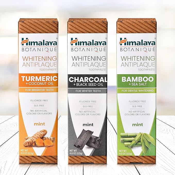 Himalaya Botanique Whitening Antiplaque Toothpaste with Charcoal + Black Seed Oil, Fluoride Free, for Whiter Teeth, 4 oz, 2 Pack…-Ruum Studio Home