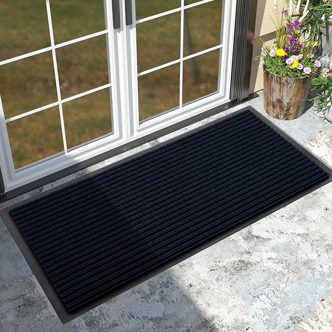 Yimobra Front Door Mat Outdoor Indoor Entrance, 100% Waterproof All-Season All Weather Doormat, Welcome Matt Outside Entry, Non Slip, Low Profile, Heavy Duty Patio Porch Floor Mats,47 x 24,Navy Blue-Ruum Studio Home