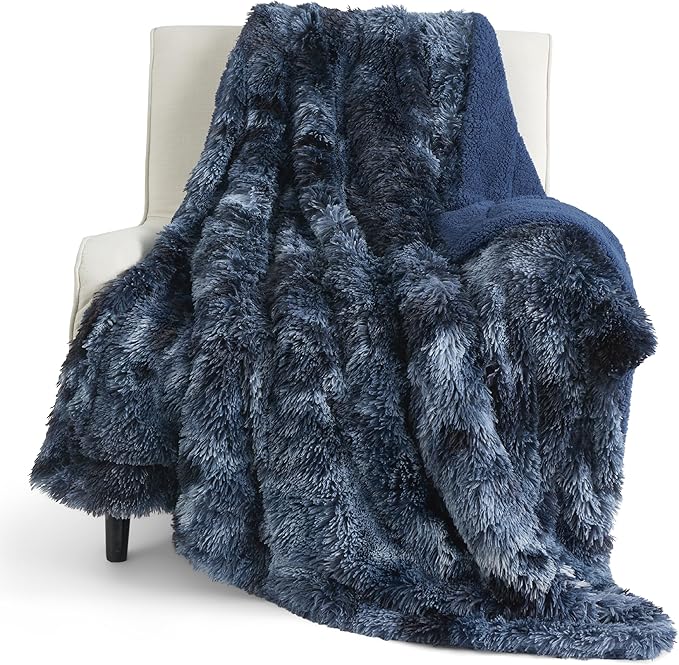 Bedsure GentleSoft Fluffy Navy Blue Throw Blanket, Tie Dye Blue Decor Navy Gifts for Men, Soft Cozy Fuzzy Plush Minky Thick Warm Sherpa Fleece Faux Fur Blanket for Couch, Blanket Gifts for Him, 50x60-Ruum Studio Home