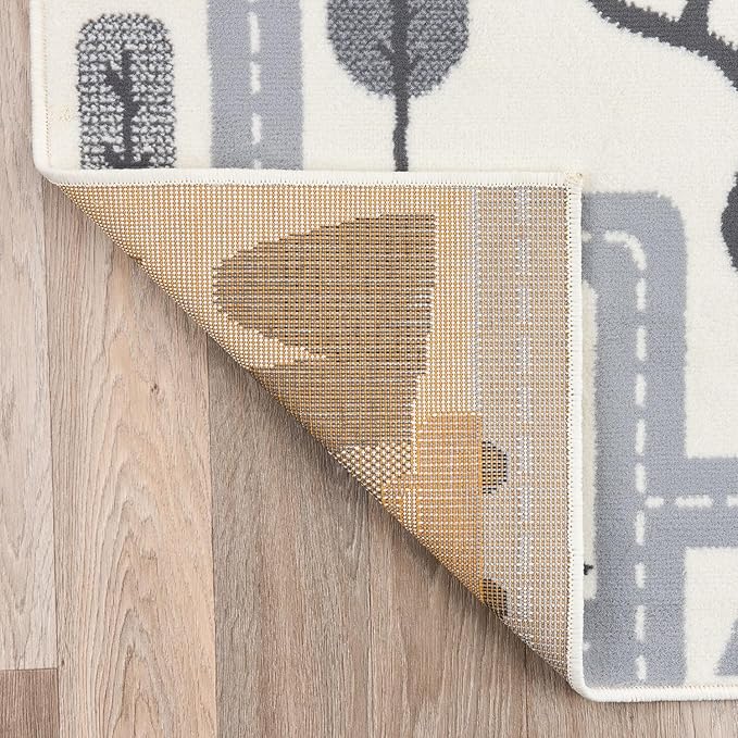Rugshop Kids Play Road Rug for Playroom,Kidsoom,Nursery Room Interactive Cityscape for Cars and Toys Indoor Soft Runner Rug 2'x7' Cream-Ruum Studio Home