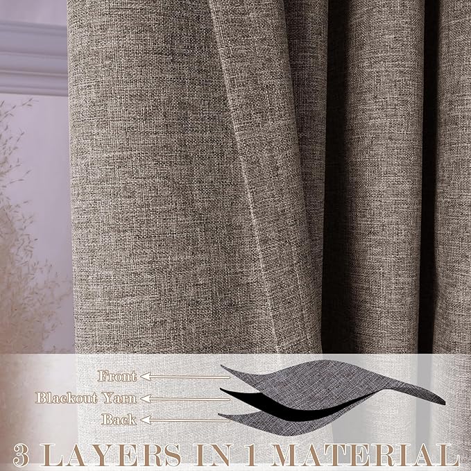 Full Blackout Privacy Curtains, 240 Inch Extra Wide Linen Blend Drapes, Pinch Pleat Window Drapery for Room Divider Storage/Space Room Separation, 1 Panel, W 240" x L 96", Light Coffee-Ruum Studio Home