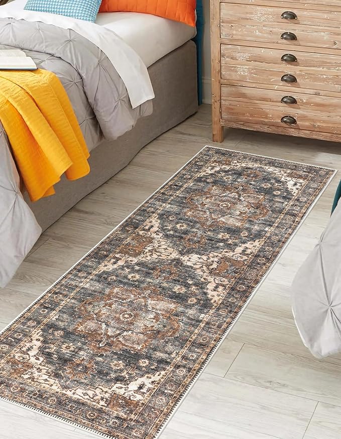Keen Home Design 2x7 Rug - Machine Washable Runner Rug with Non-Slip Backing, Ideal for Hallway, Entryway, Kitchen, Laundry Room - Vintage, Easy Clean, Durable, Low Pile Rug - (2'6" x 7')-Ruum Studio Home
